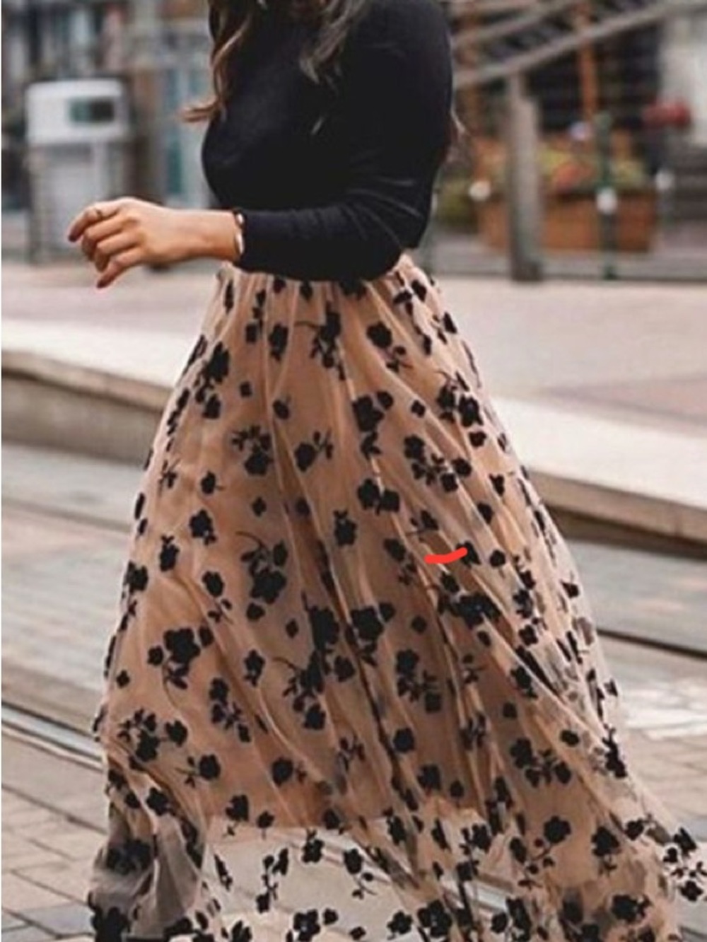 Chicwish Beige Maxi Skirt with Black Floral Print